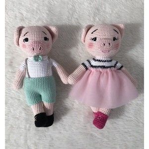 2 Piggy doll Couple, Handmade Dolls, Peggy’s Crochet, Baby Crochet Plush Toy